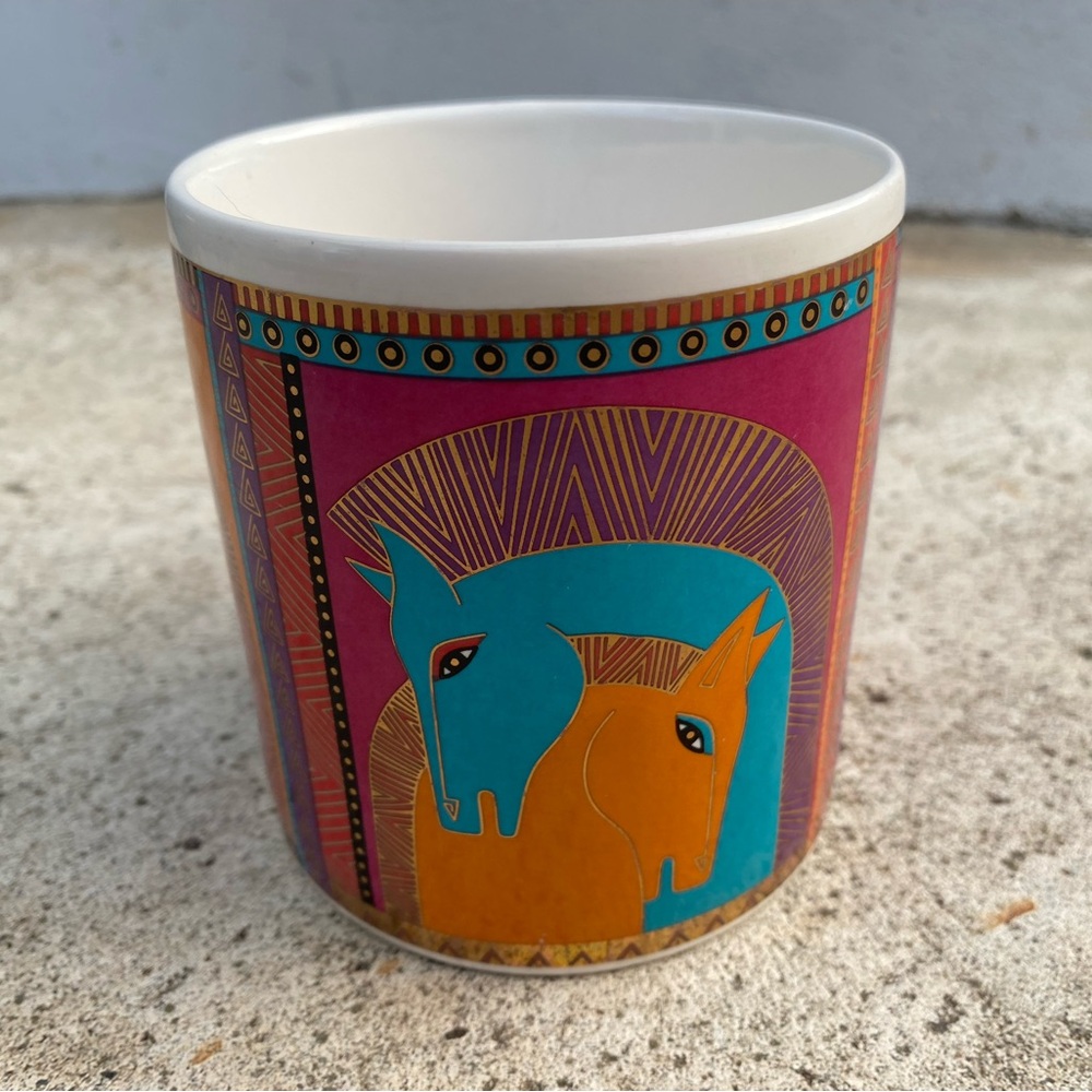 SOLD - Vintage 1991 Laurel Burch Mug Embracing Horses Colorful Coffee Cup
